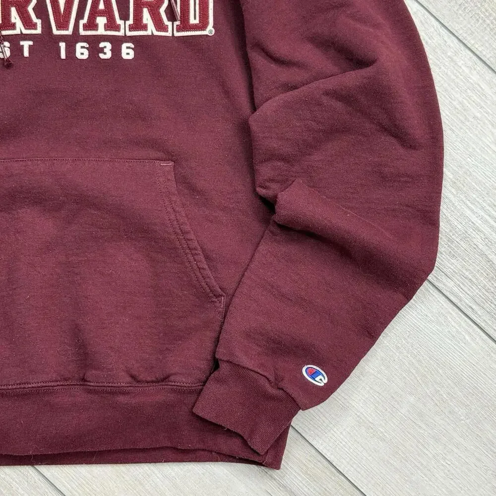 Y2K Champion Harvard University Hoodie Maroon Size S Embroidered Logo EST 1636 - Picture 6 of 8